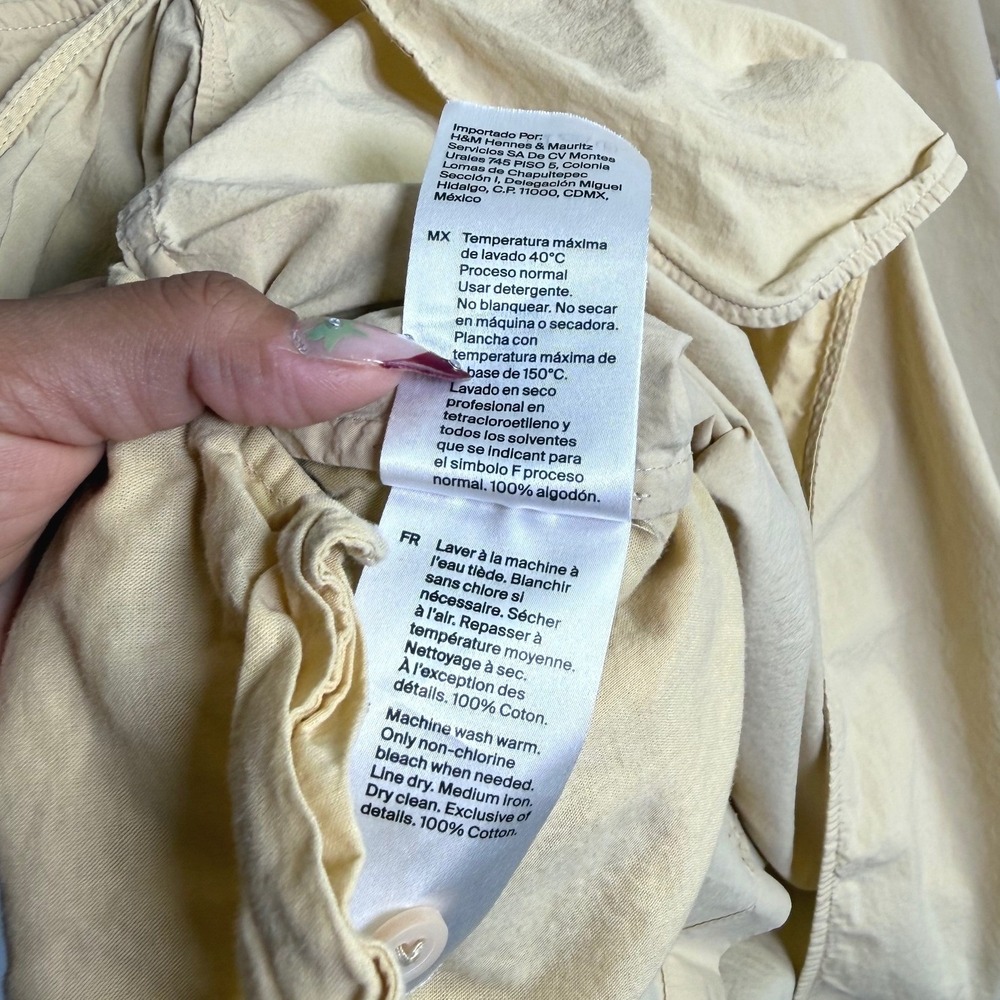 COS Shirt Dress Womens Size 6 Beige Oversized Puff Sleeve Button Front Pocket - Picture 6 of 6